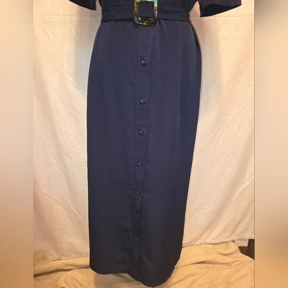 Navy Blue Belted Shirt Dress - Picture 5 of 12